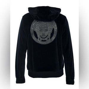 VERSACE Velour Medusa Hoodie - Black - Sz L